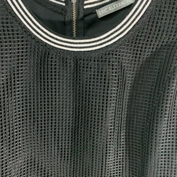 eric Alexandre Black Mesh Midi Dress Sleeveless Flower panel Hem 1/2 Back Zip - Picture 8 of 11